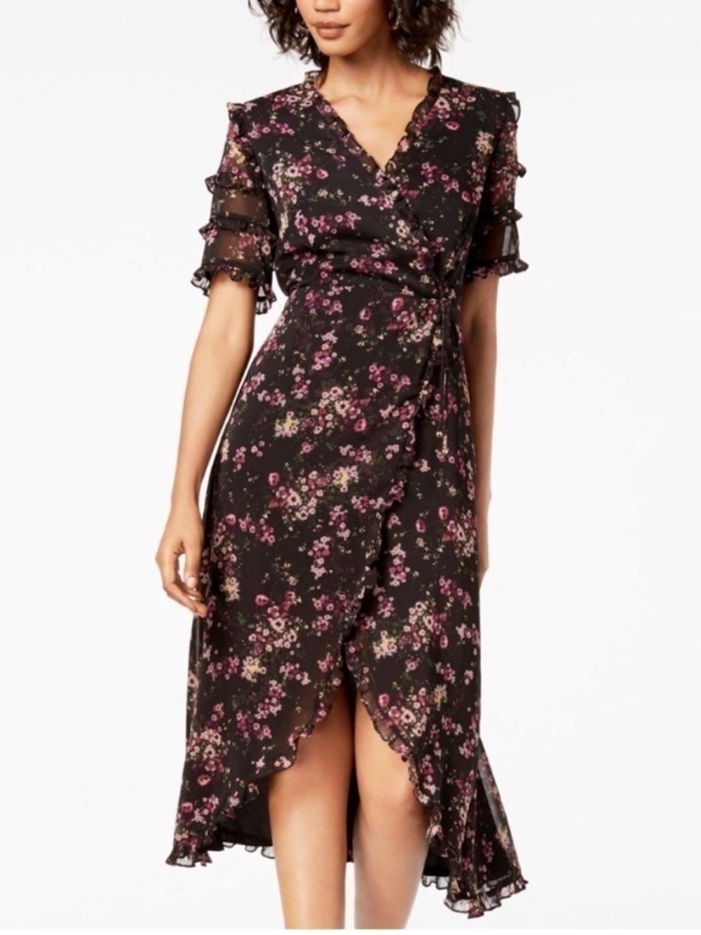 Kensie Floral Ruffle Dress | Feminine Flowy Midi Dress